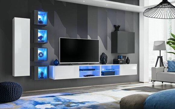 Wohnwand Weiß Designer Wandschrank Möbel Wohnzimmermöbel Einrichtung Komplett