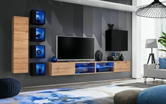Komplett Designer Modern Wohnwand Wand Regale TV-Ständer Holzmöbel Wandschrank