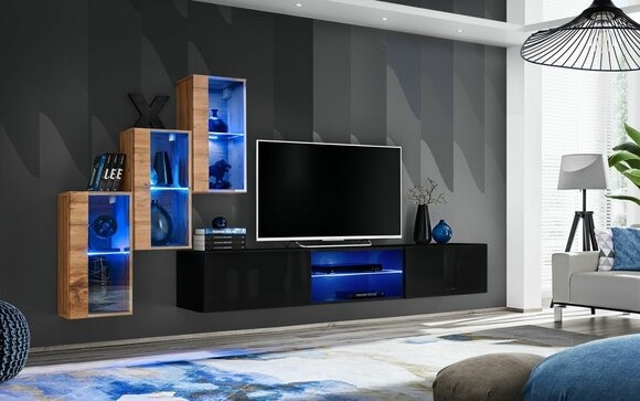 Wohnzimmermöbel Neu Wohnwand 210 cm 3x Wandschrank Einrichtung Luxus Wand Regale
