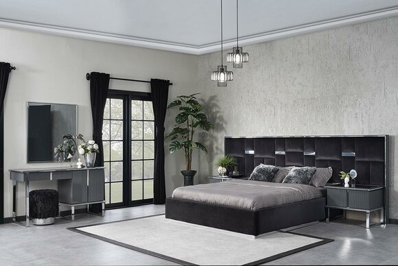 Schlafzimmer Komplett Design Einrichtung Bett 2x Nachttische Luxus Schminktisch