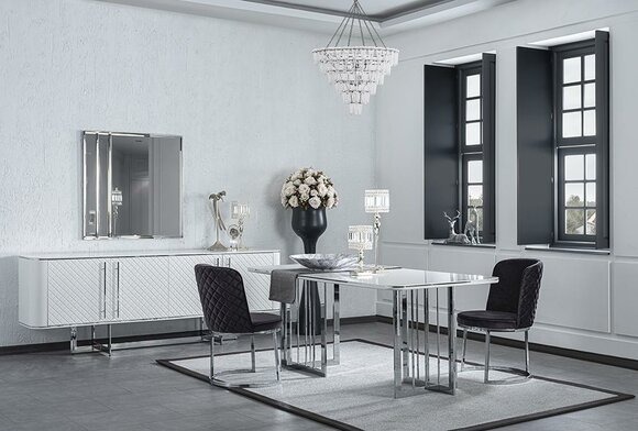 Esszimmer Möbel Luxus Komplett Esstisch Sideboard mit Spiegel Design 4х Stühle