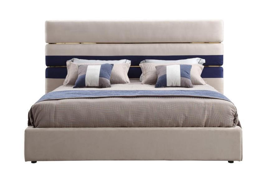 Modernes Doppelbett mit Holzrahmen, stilvolles Bett, neu in Beige