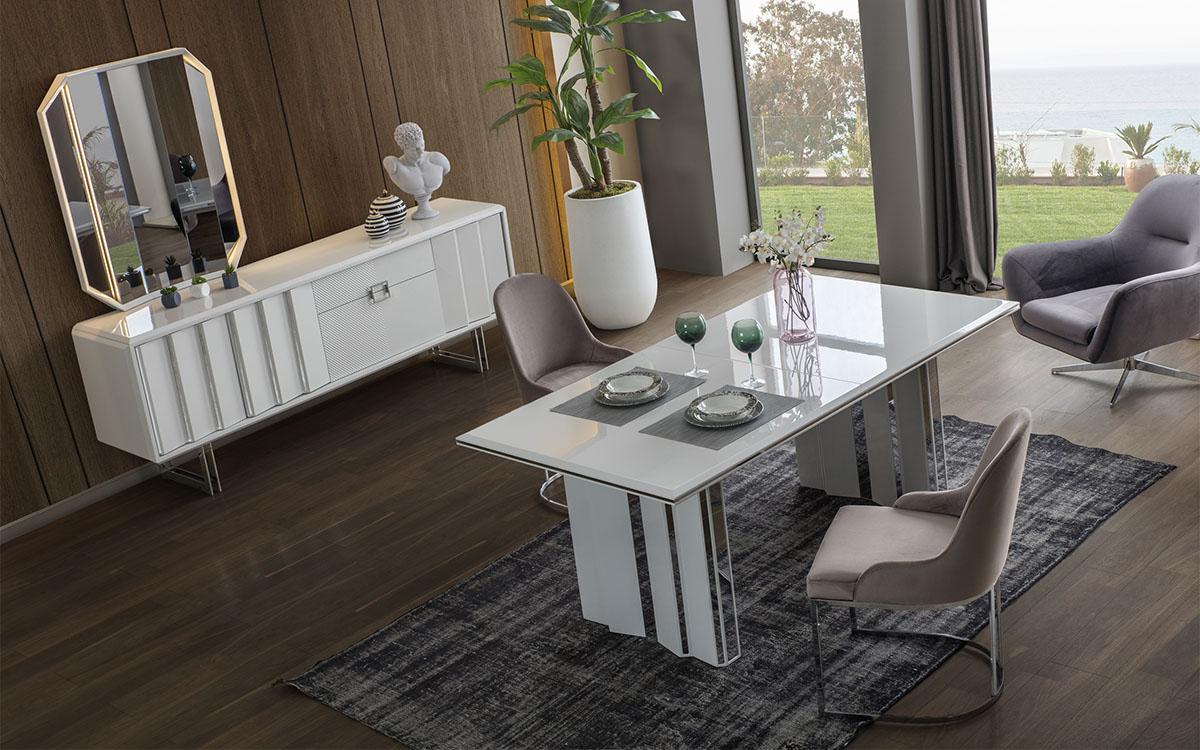 Luxus Esszimmer Set Esstisch + 6x Stühle + Sideboard mit Spiegel