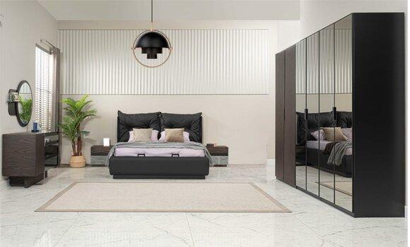 Doppelbett Garnitur Schlafzimmer Bett Nachttische Schwarz Set 6tlg