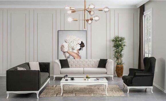 Komplette Chesterfield Couch Polstersofas Set 3tlg Stoffsofa Schwarz