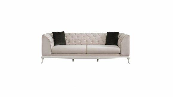 Stoffsofa Dreisitzer Chesterfield Couch Sofa 3 Sitzer Beige Stoff