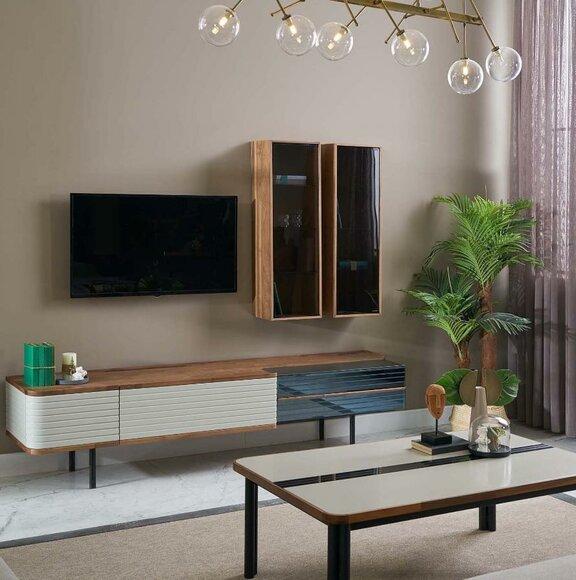 Wohnwand TV Ständer RTV Lowboard Sideboard Braun Holz Schrank Modern