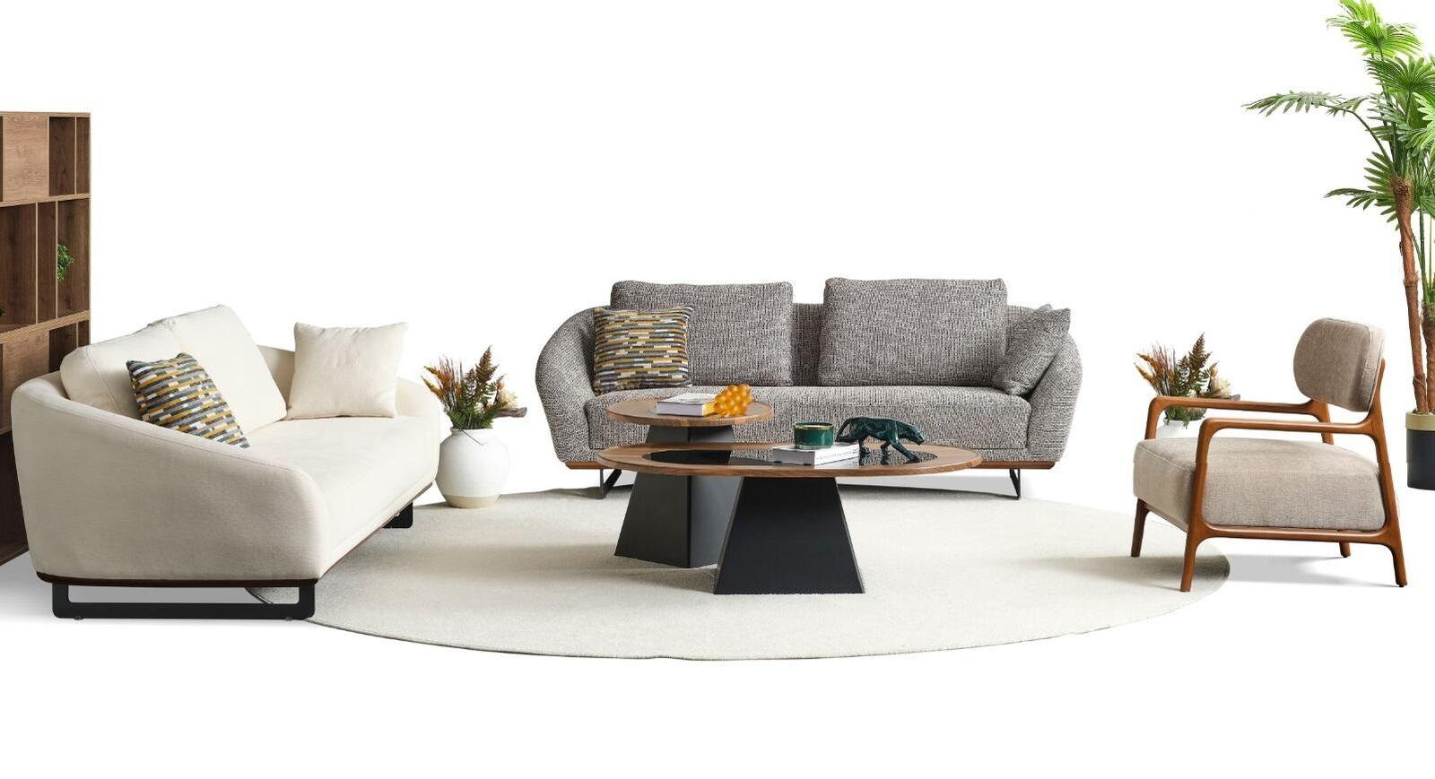 Couchgarnitur Dreisitzer Sessel Sofa Stoff Beige Stoffsofa Viersitzer 4+3+1
