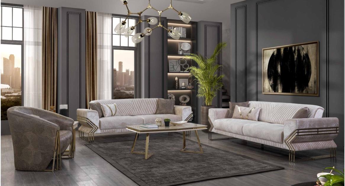 Designer Sofagarnitur 3+3+1 Sitzer Moderne Komplette Couchgarnitur Neu