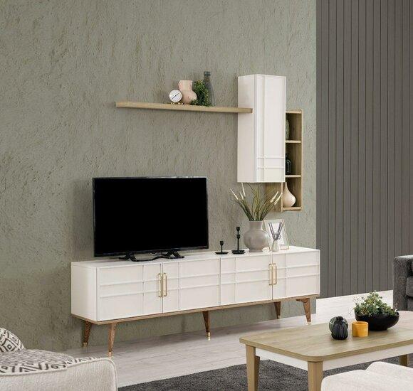 TV Ständer Schrank RTV Lowboard Wohnzimmer Regale Weiß Holz Garnitur