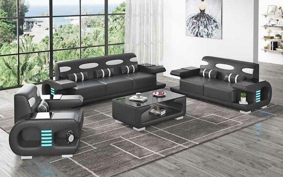 Couchgarnitur Sofagarnitur Ledersofas Sofa Komplette 3tlg Schwarz Set