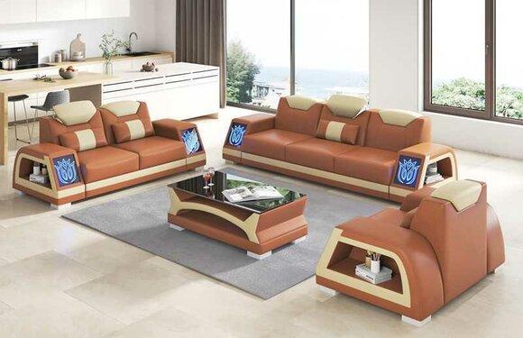 Komplette Couchgarnitur Sofagarnitur Ledersofas Sofa 3tlg Sofas Braun