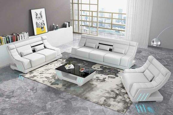 Sofagarnitur Luxus Komplette Couchgarnitur Weiß Kunstleder Sofa 321