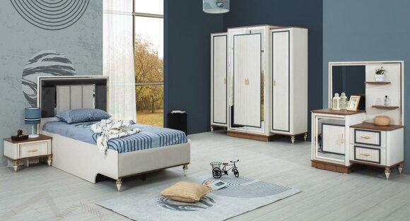 Garnitur Kinderzimmer Bett Kinderbett Kindermöbel Weiß Holz Set 5tlg