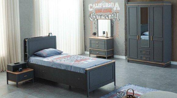 Kinderbett Kinderzimmer Kindermöbel Garnitur Bett Grau Holz Set 5tlg
