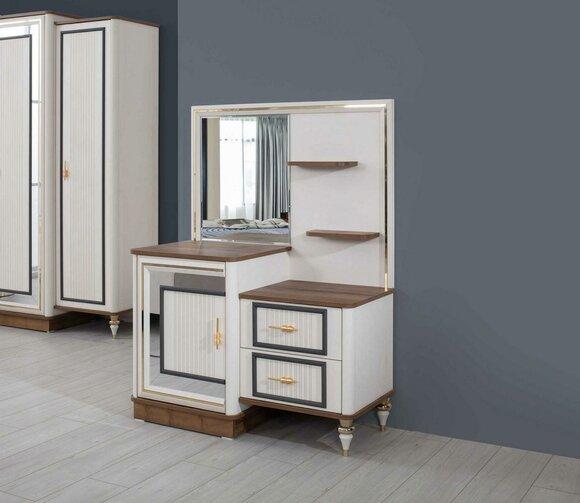 Schminktisch Garnitur mit Spiegel Holz Schlafzimmer Beige Konsole Set