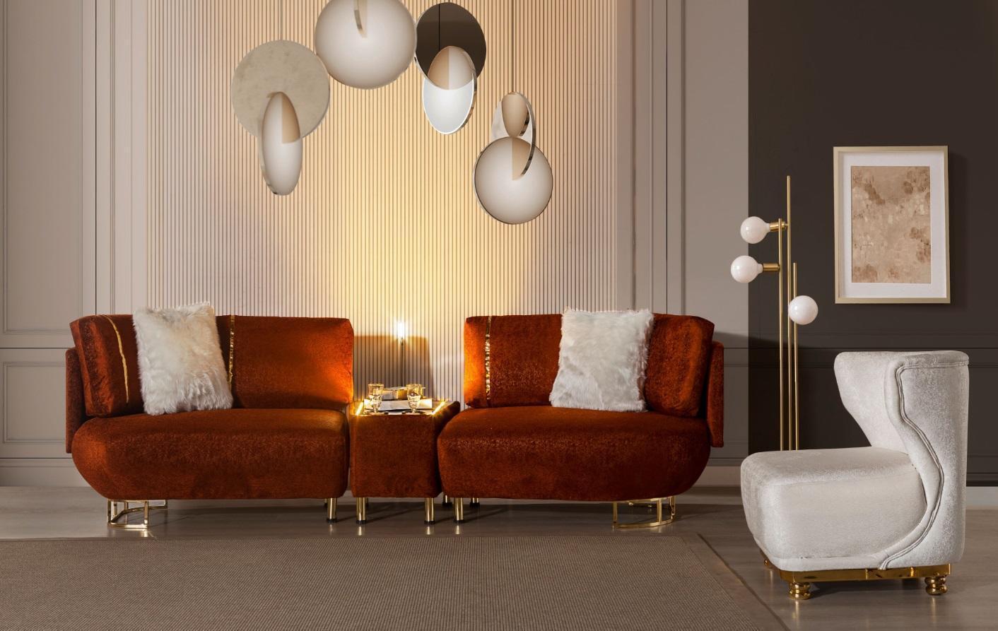 Oranges Sofa Mit einem Tisch Designer 3-Sitzer Wohnzimmer Luxus Möbel