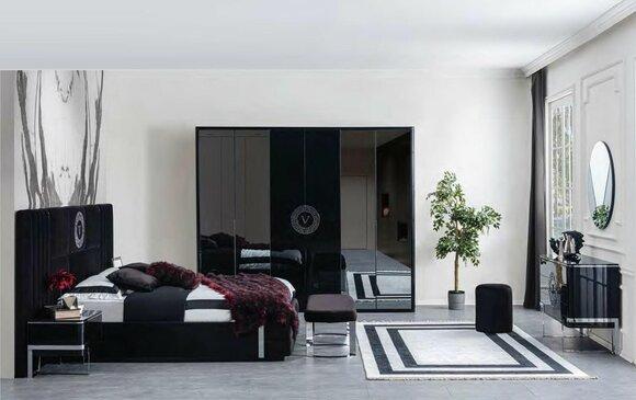 Großes Schwarzes Schlafzimmer Set Bett Nachttische Kleiderschrank 7tlg.