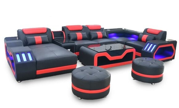 Designer Wohnzimmer set besteht aus 4tlg. modern set schwarzer Farbe Beleuchtet