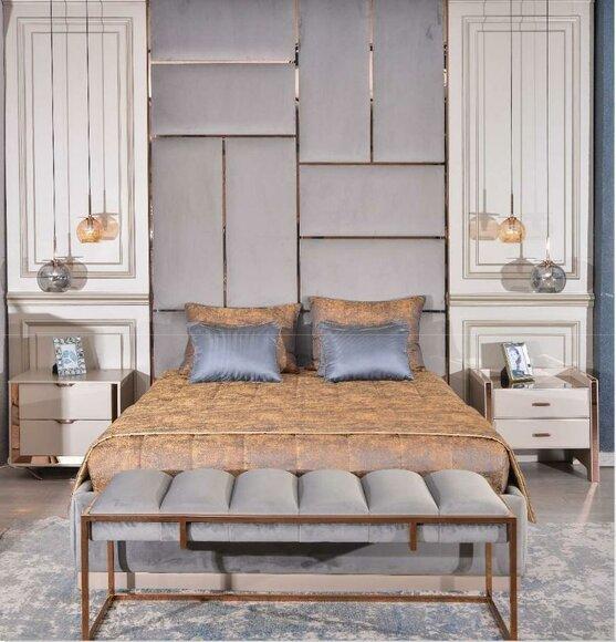 Luxus Garnitur Schlafzimmer Doppelbett Bett Nachttische Set 5tlg Beige
