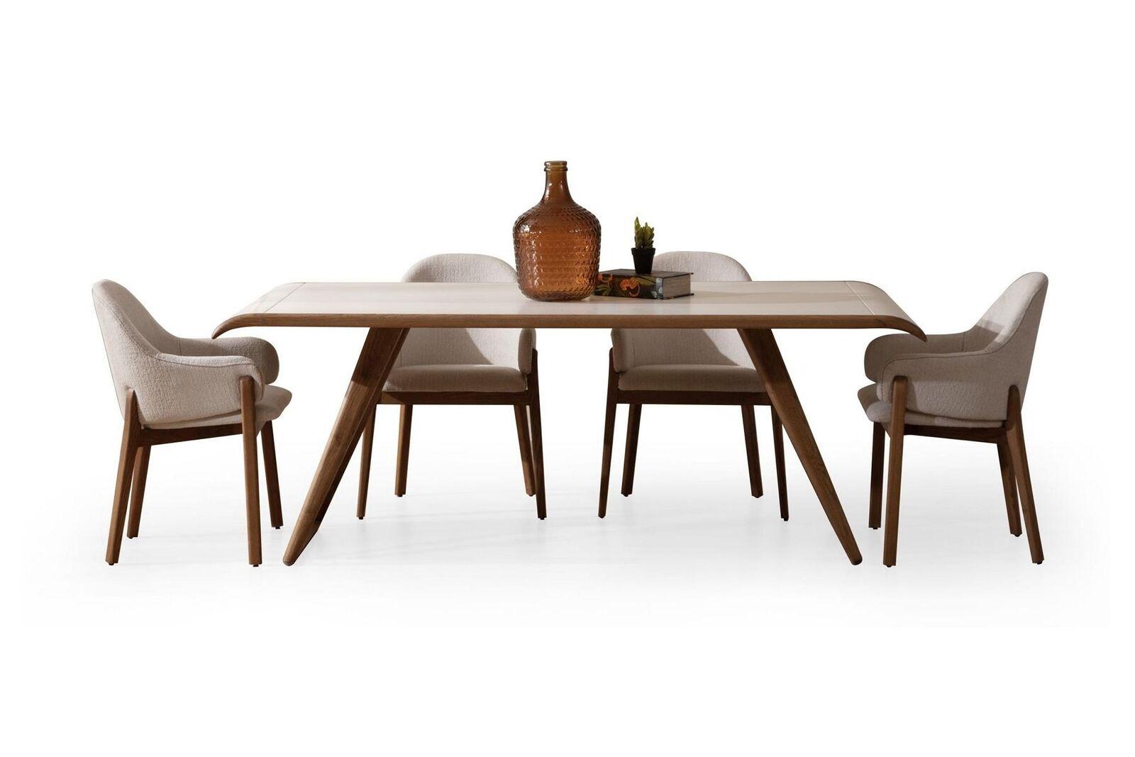 Brauner Exklusiver Esszimmer Set Esstisch 6x Stühle Polsterstühle 7tlg