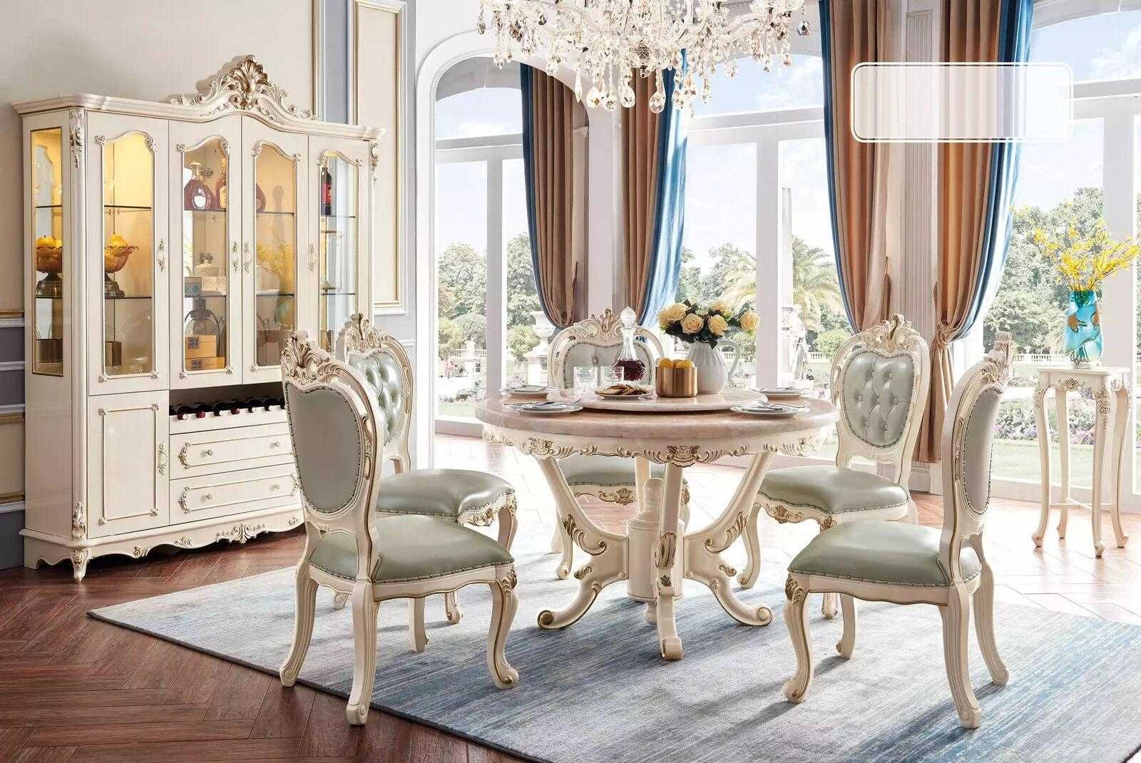 Perlweiß Esszimmer Set Esstisch 6х Stühle Vitrine 8tlg Luxus-Set