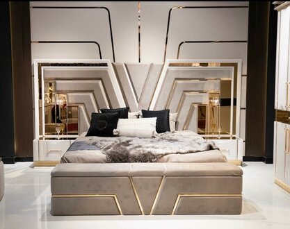 Schlafzimmer Set Bett 2x Nachttische Luxus 3tlg Design Modern Holz