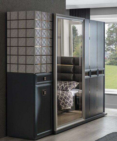 Moderne Schrank Kleiderschrank Schlafzimmer Schränke Grau Holz Spiegel