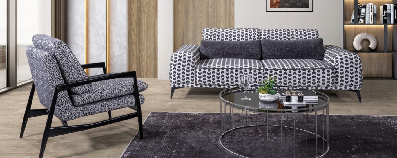 Graues Wohnzimmer Textilsofa 3-Sitzer Couchen Luxus Lounge Sessel 2tlg