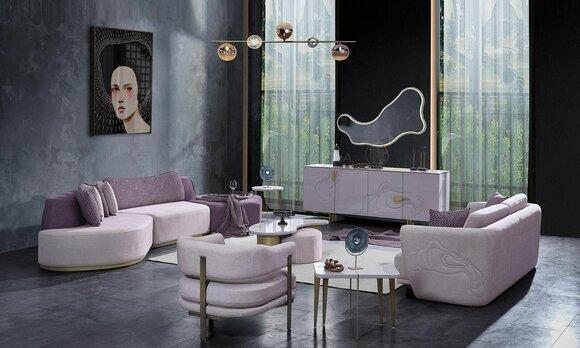 Stoffsofas Sofagarnitur Große Wohnlandschaft Rosa Set 3tlg Sofa Modern