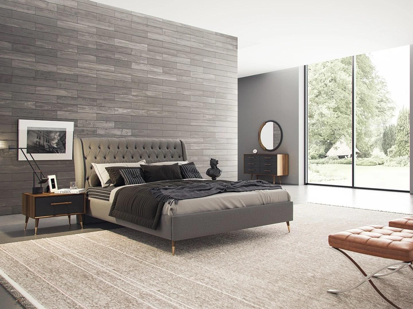 Design Schlafzimmer Komplett 5tlg Bett 2x Nachttische Kommode mit Spiegel