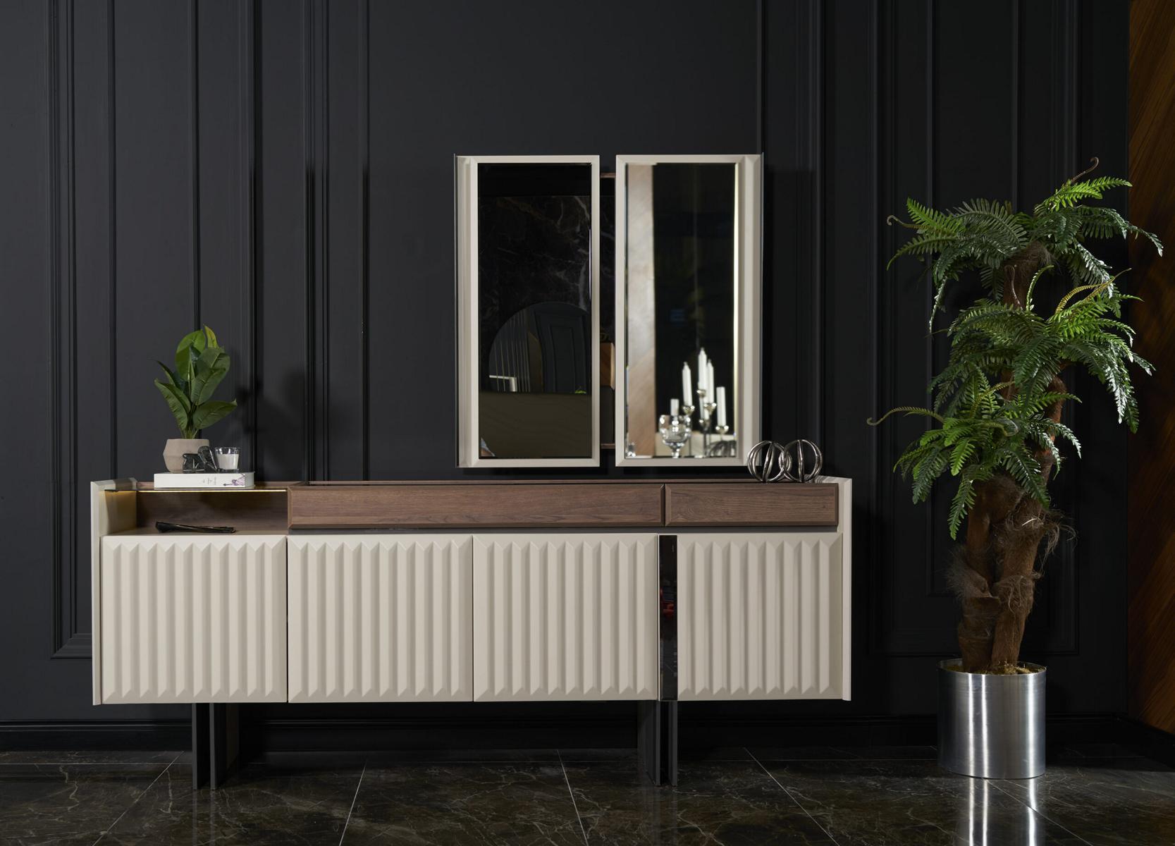 Luxus Moder design Kommode mit Spiegel Modern Sideboard Esszimmer Möbel Holz Neu