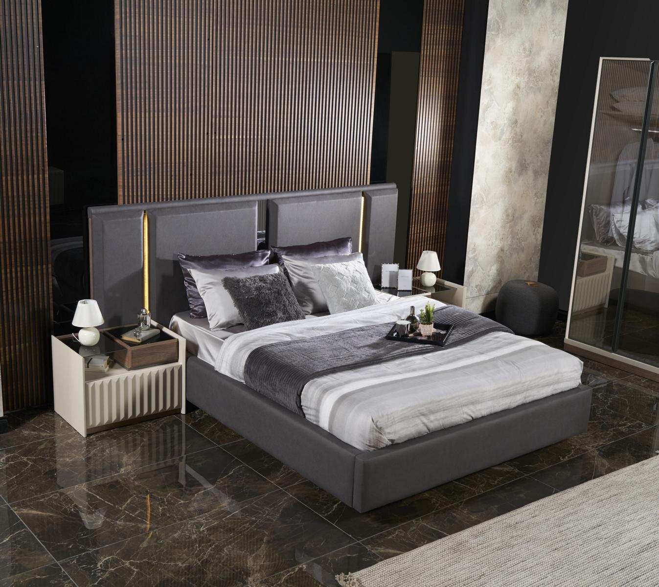 Modern Set Schlafzimmer Bett 2x Nachttische 3tlg Luxus Komplett Set Design