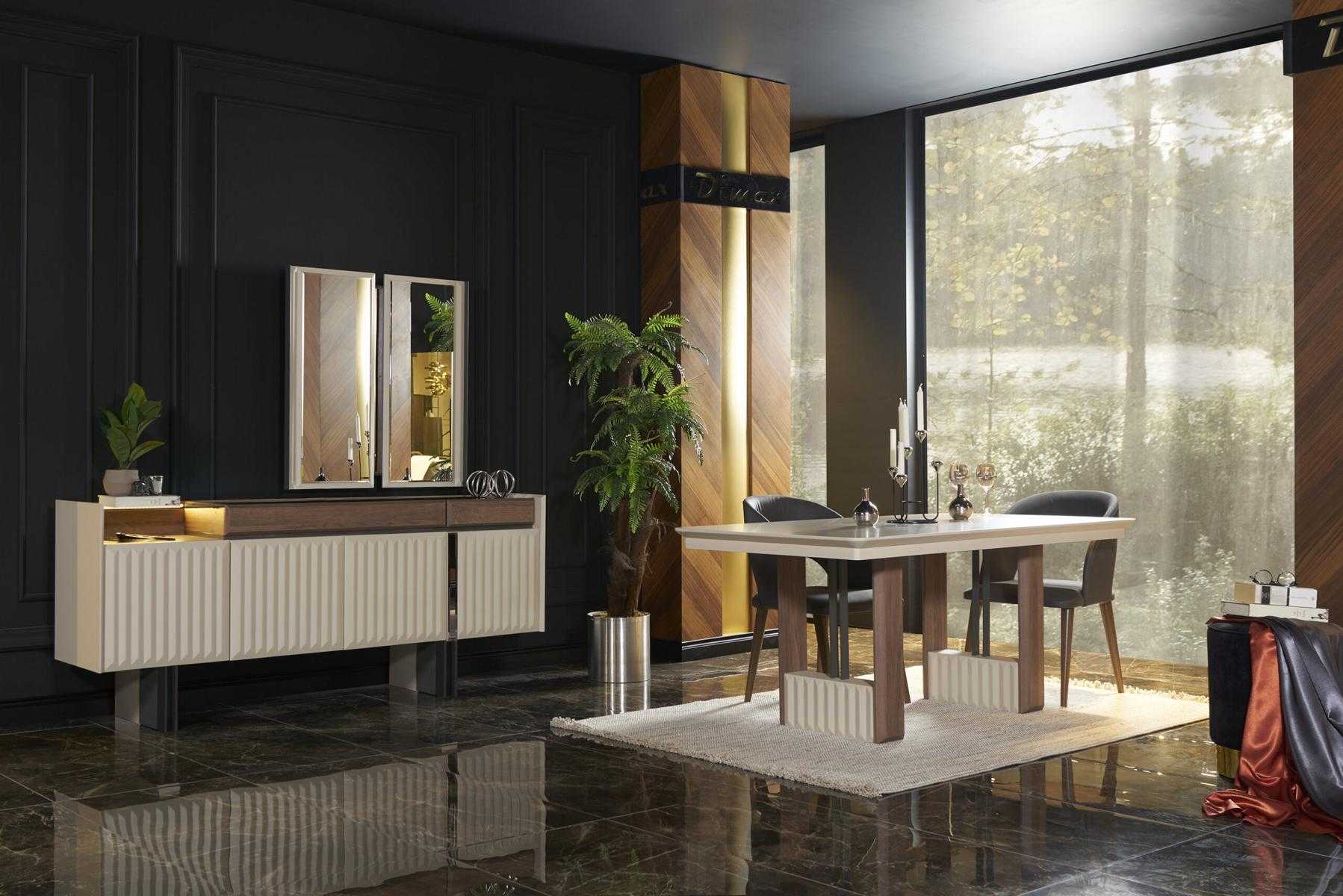 Esszimmer Set Esstisch 4x Stühle Kommode Spiegel Modern Set Weiß