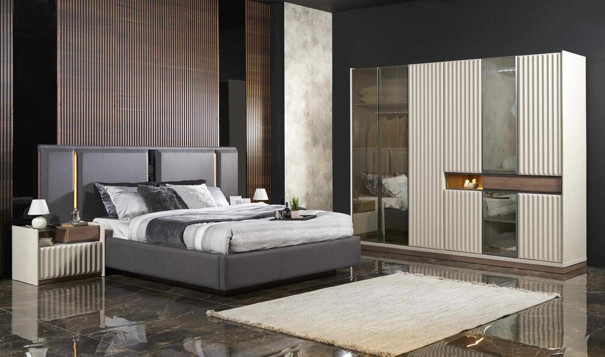 Komplett Schlafzimmer Set Bett 2x Nachttisch Schminktisch Spiegel 8tlg Neu