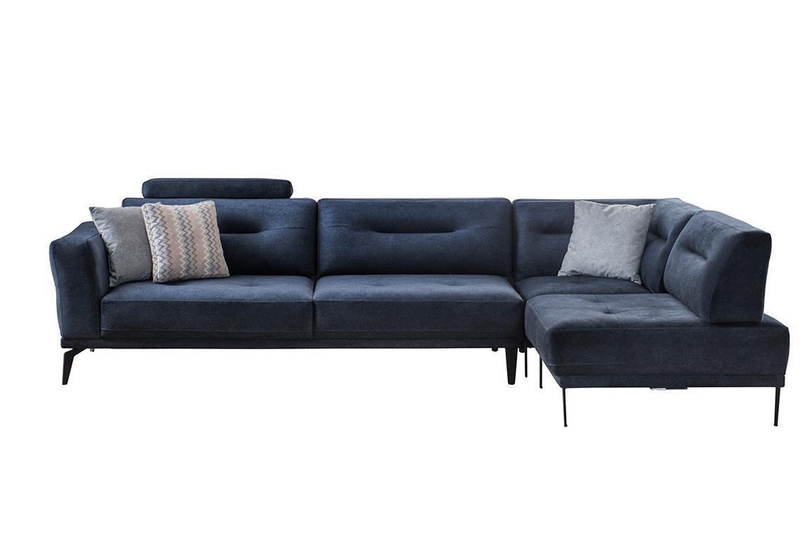 Eck Garnitur Wohnzimmer Dunkelblau L-Form Stoffsofa Modern Design