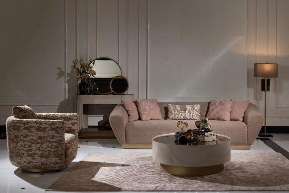 Sofagarnitur Sofa 3 Sitzer Sessel Couchtisch Kommode Beige Stoff 5tlg
