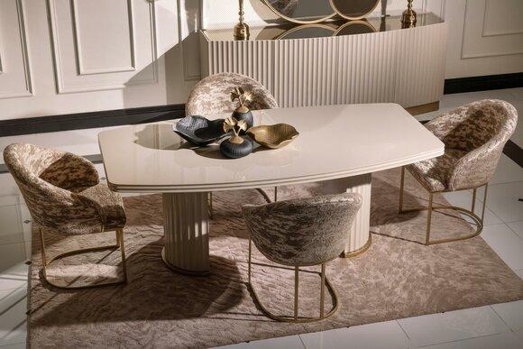 Essgruppe Essecke Esstisch Stühle Set 7tlg Esszimmer Beige Holz Design