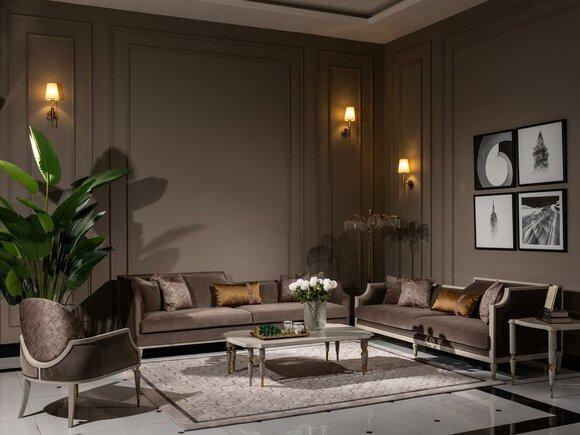 Komplette Couchgarnitur Viersitzer 4 Sitz Stoffsofa Sessel Braun 3tlg