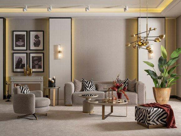 Sofagarnitur Viersitzer Sessel Stoffsofa Couchtische Grau Set 6tlg
