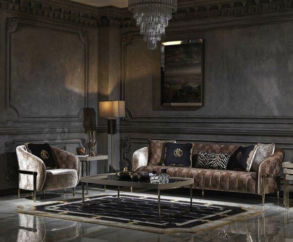Couchgarnitur Dreisitzer Sessel Beige Stoffsofa Polstersofa Couchtisch