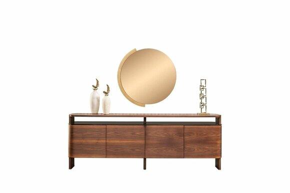 Garnitur Anrichte Sideboard Kommode Schrank Braun Holz Spiegel 2tlg