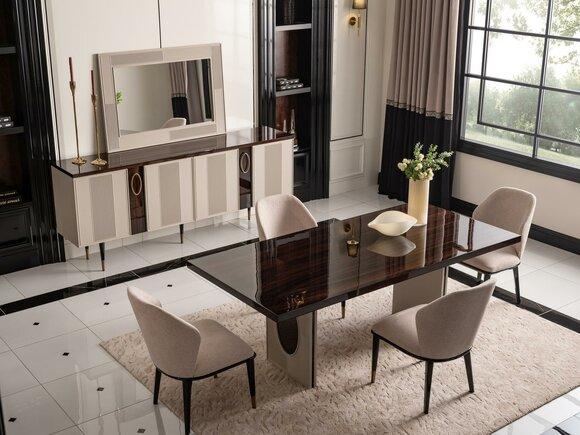 Luxus Esszimmer Essgruppe Essecke Esstisch Stühle Beige Set 9tlg Holz