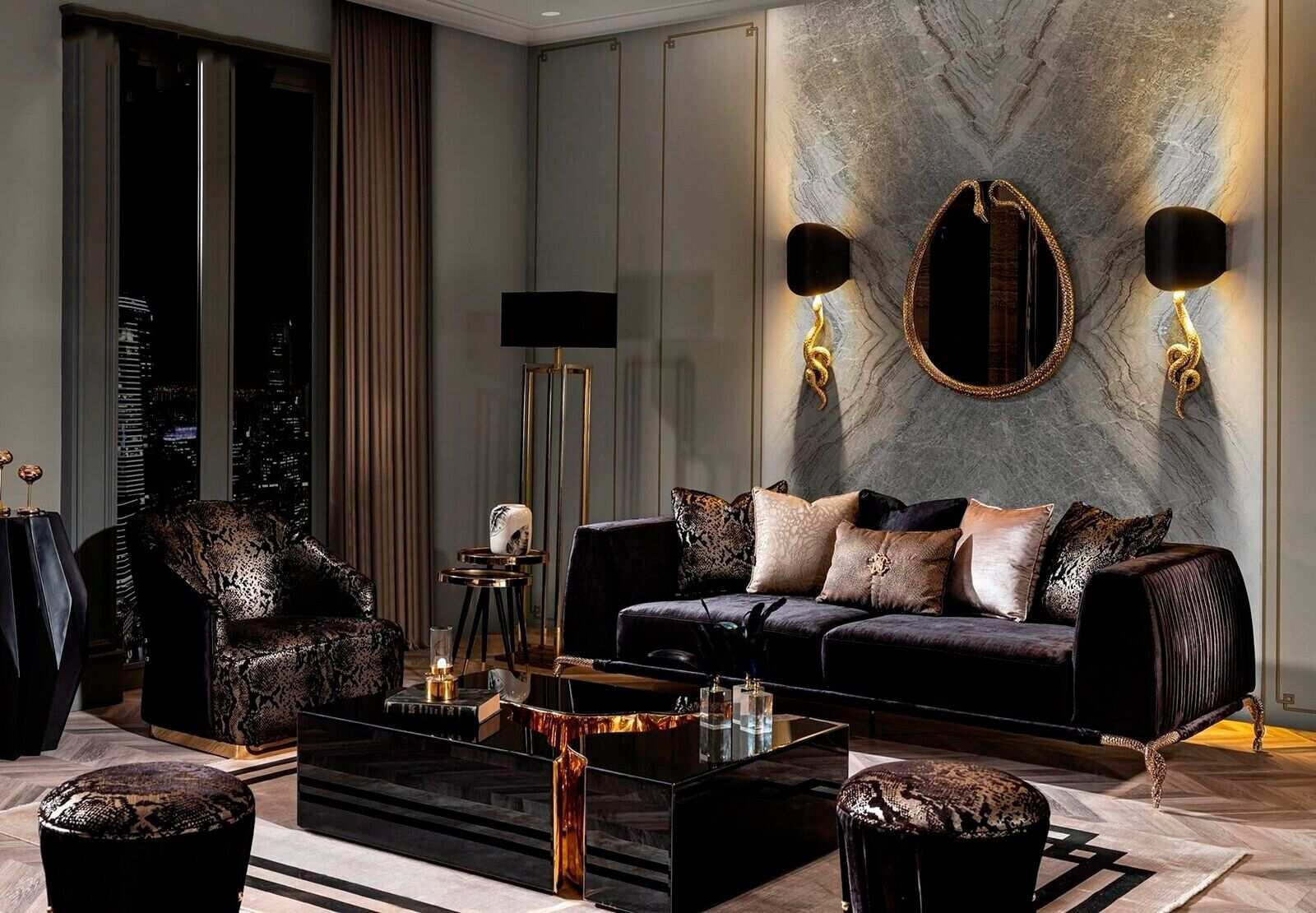Dreiteiliger Couchtisch Wohnzimmermöbel Luxus Tisch Schwarz Modern Neu