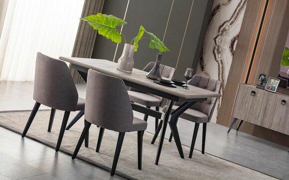 Essecke Garnitur Esszimmer Essgruppe Esstisch Stühle Holz Grau 7tlg