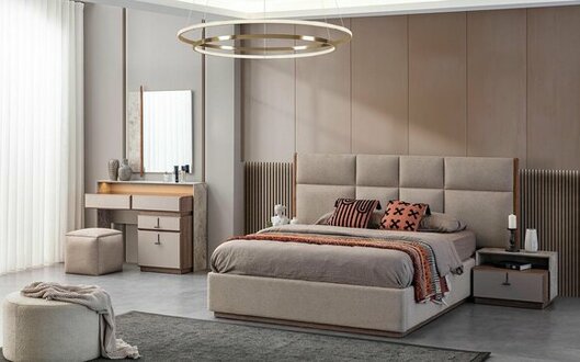 Luxus Schlafzimmermöbel Doppelbett Nachttische Beige 6tlg Schrank Bett