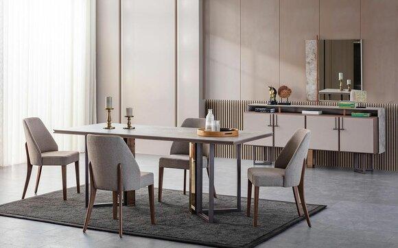 Essgruppe Essecke Esstisch Stühle Holz Grau Esszimmer 9tlg Anrichte