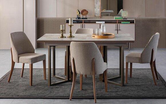 Garnitur Esszimmer Essgruppe Essecke Esstisch Stühle Holz Beige 7tlg