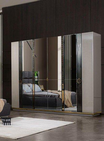 Garderobenschrank Kleiderschrank Moderne Holzschrank mit Spiegel Grau