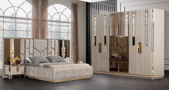 Garnitur Schlafzimmer Doppelbett Bett Nachttische 4tlg Beige Schrank